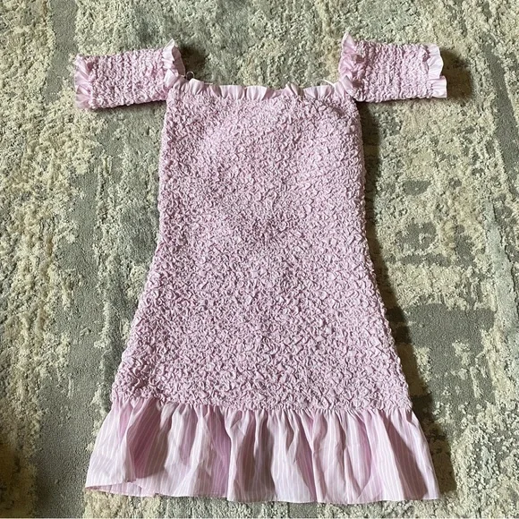 NWT Petersyn Revolve Diana Smocked Off The Shoulder Ruffle Pink Dress Women's M - Picture 8 of 8